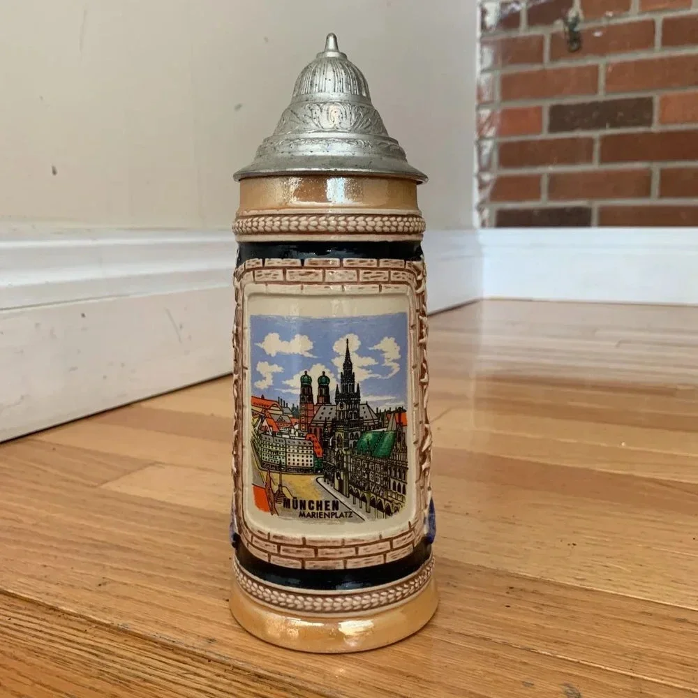 Vintage GERZIT German Beer Stein Handgemalt with Pewter Lid